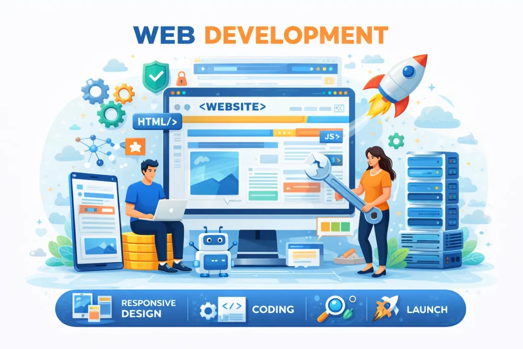 Web Development animation illustrating web Dev